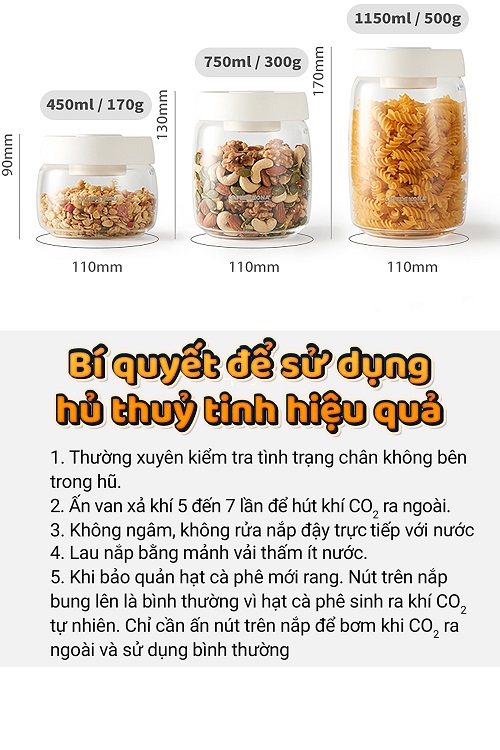 Hủ thủy tinh hút chân không bảo quản thực phẩm