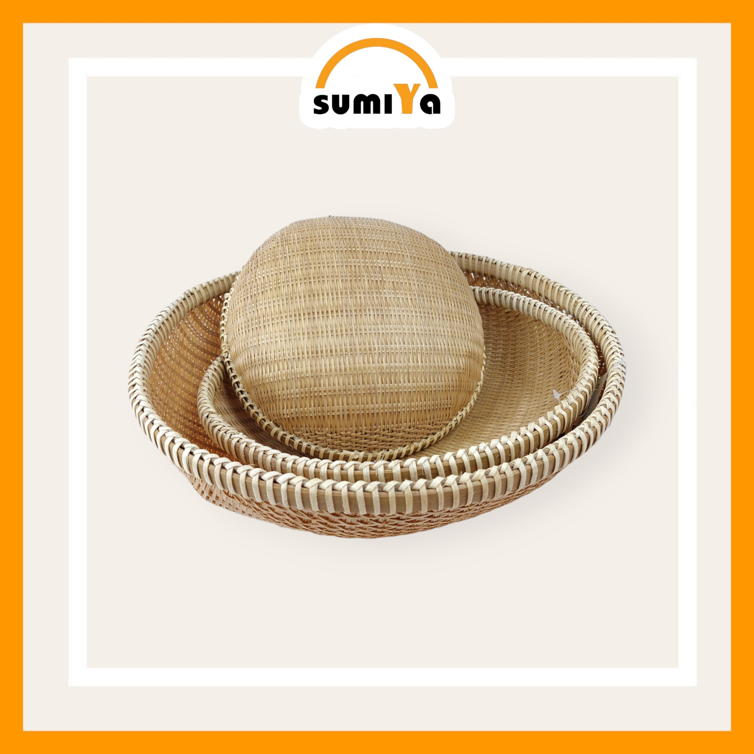 Rá tre, Rổ tre viền mây đan kín cao cấp hình tròn, nguyên liệu tự nhiên thân thiện môi trường, trang trí, để thức ăn