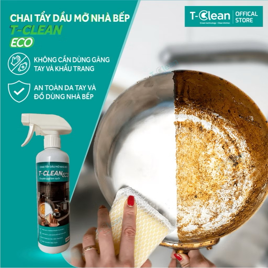 Xịt Vệ Sinh Nhà Bếp - Tẩy Dầu Mỡ T-Clean - Tp Tự Nhiên - Làm Sạch Bếp, Sạch Nồi, Sạch Lò - An Toàn