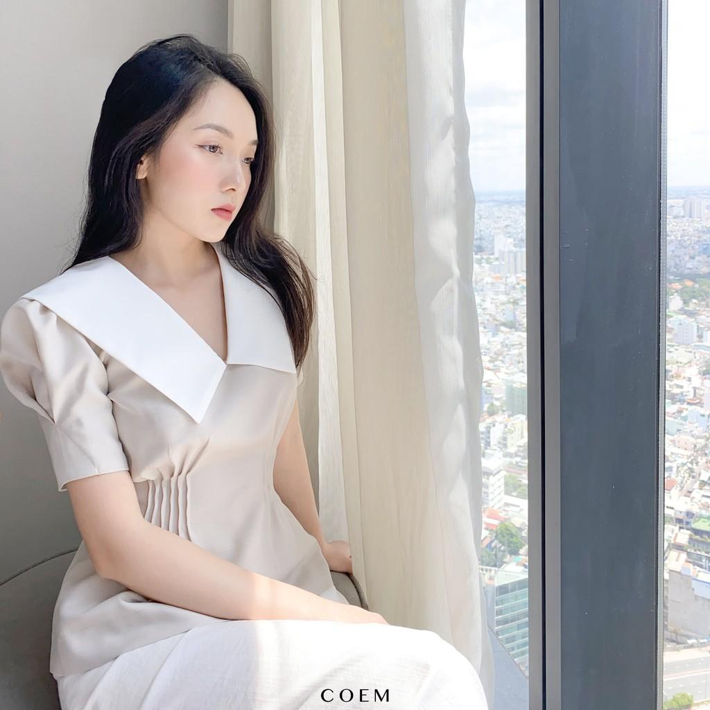 Áo Kiểu Sơ Mi Xếp Ly Eo Tay Phồng Màu Nude Chất Liệu Cotton Premium CO EM Thiết Kế Phù Hợp Công Sở Đi Tiệc Đi Chơi