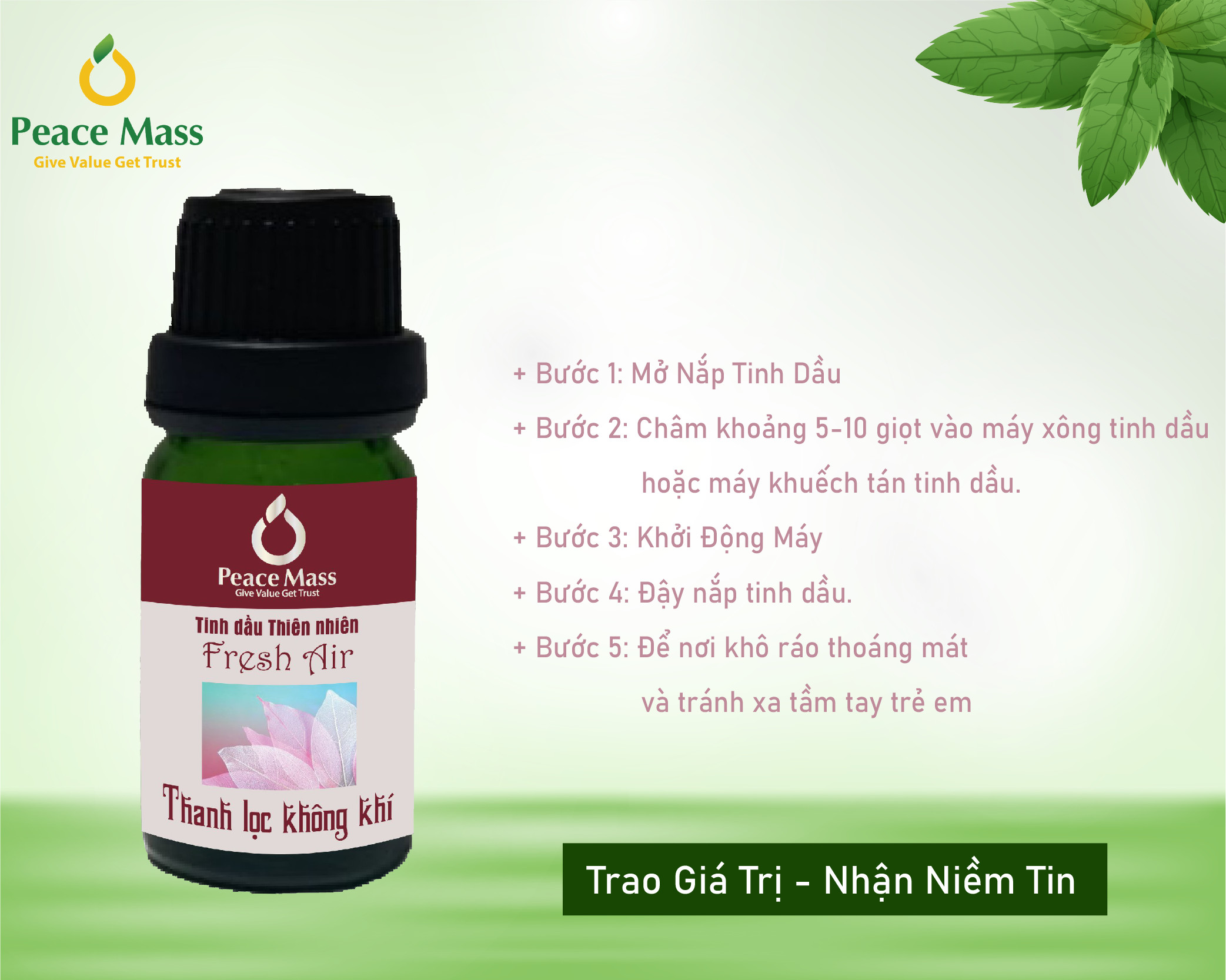 Tinh dầu Thanh lọc không khí Peace Mass dùng cho máy xông 10ml