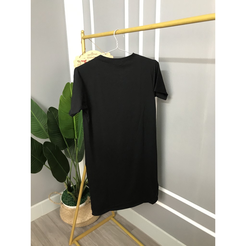 Đầm suông chất cotton co dãn in chữ ff cổ tròn freesize dáng dài