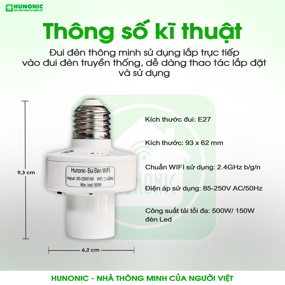 Đui Đèn Thông Minh Hunonic [ Điều Khiển Từ Xa Bằng Điện Thoại Qua Wifi ] Cơ Điện Shop