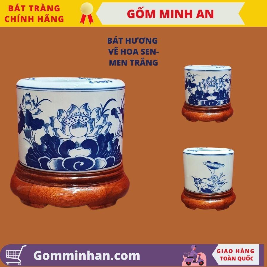 Bát Hương Vẽ Hoa Sen Cao Cấp Vẽ Tay- Gốm Sứ Bát Tràng- Gốm Minh An