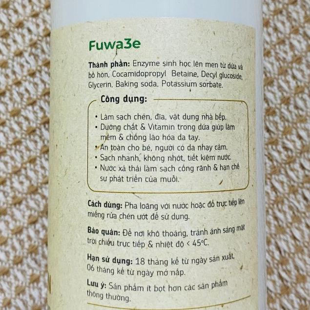 [ Nước rửa chén bát Fuwa3e 500ml an toàn cho bé ] enzym dịu nhẹ da tay không nhờn rít hương dứa