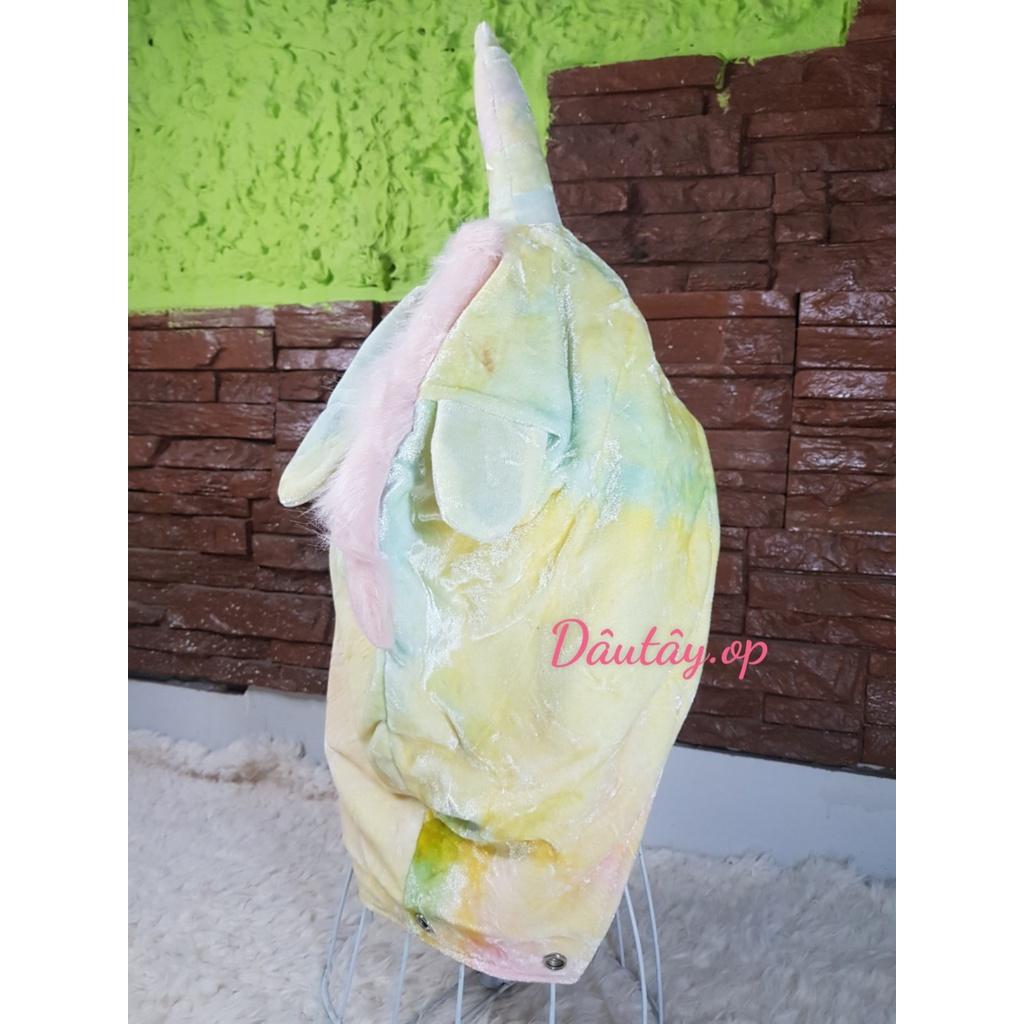 BALO VẢI MÀU CẦU VÒNG KÈM NÓN HÌNH UNICORN