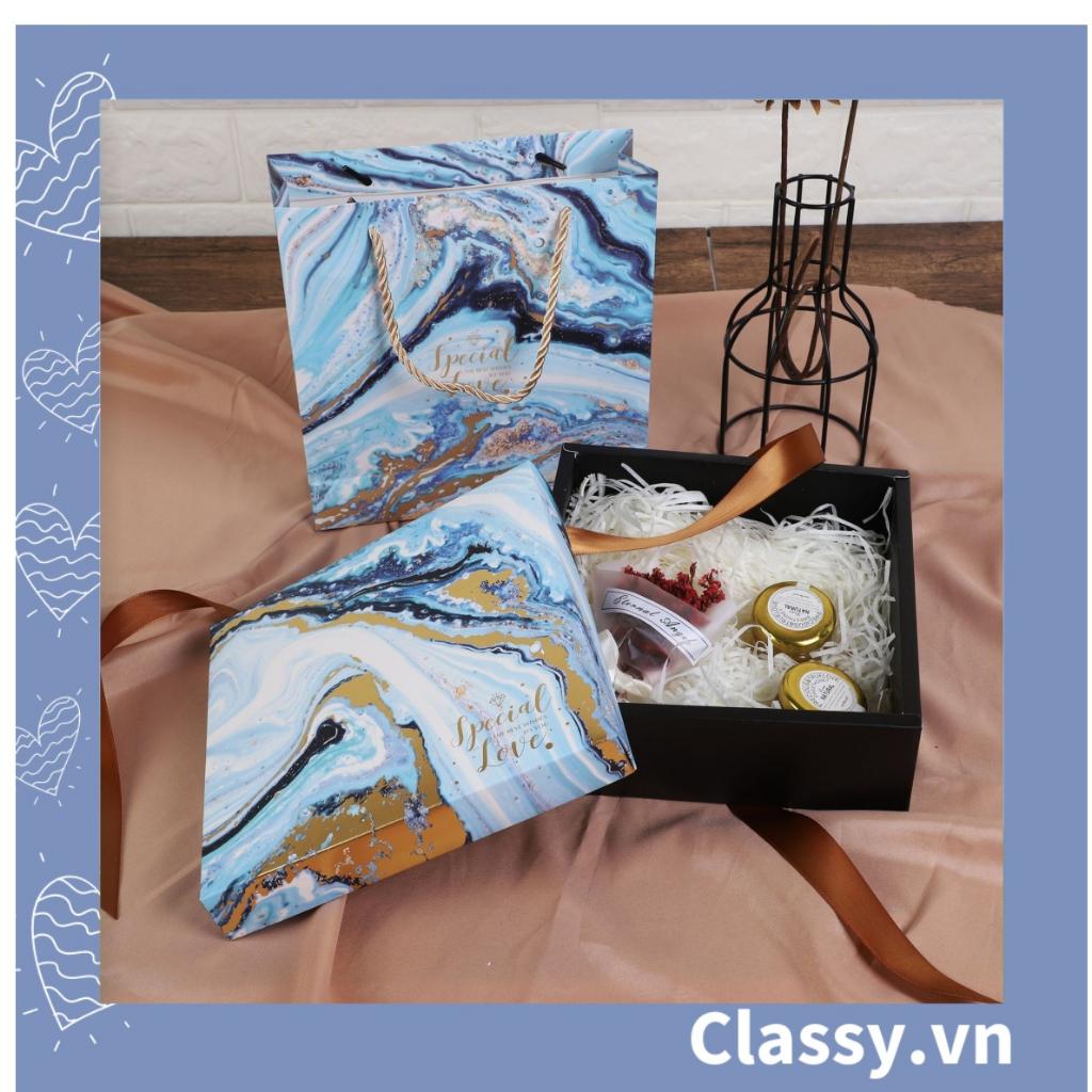 XÉ LẺ túi giấy Classy +Hộp quà lớn quà tặng hình vuông, tự gấp, hoạ tiết vũ trụ galaxy huyền bí sang trọng Q545