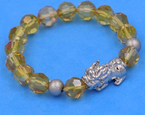 Vòng tay Pha Lê Vàng Đậm cắt giác 10 ly Mix Tỳ Hưu inox 2 Bi VFLGVDTHTRHB10 - Vòng tay thời trang phong thủy