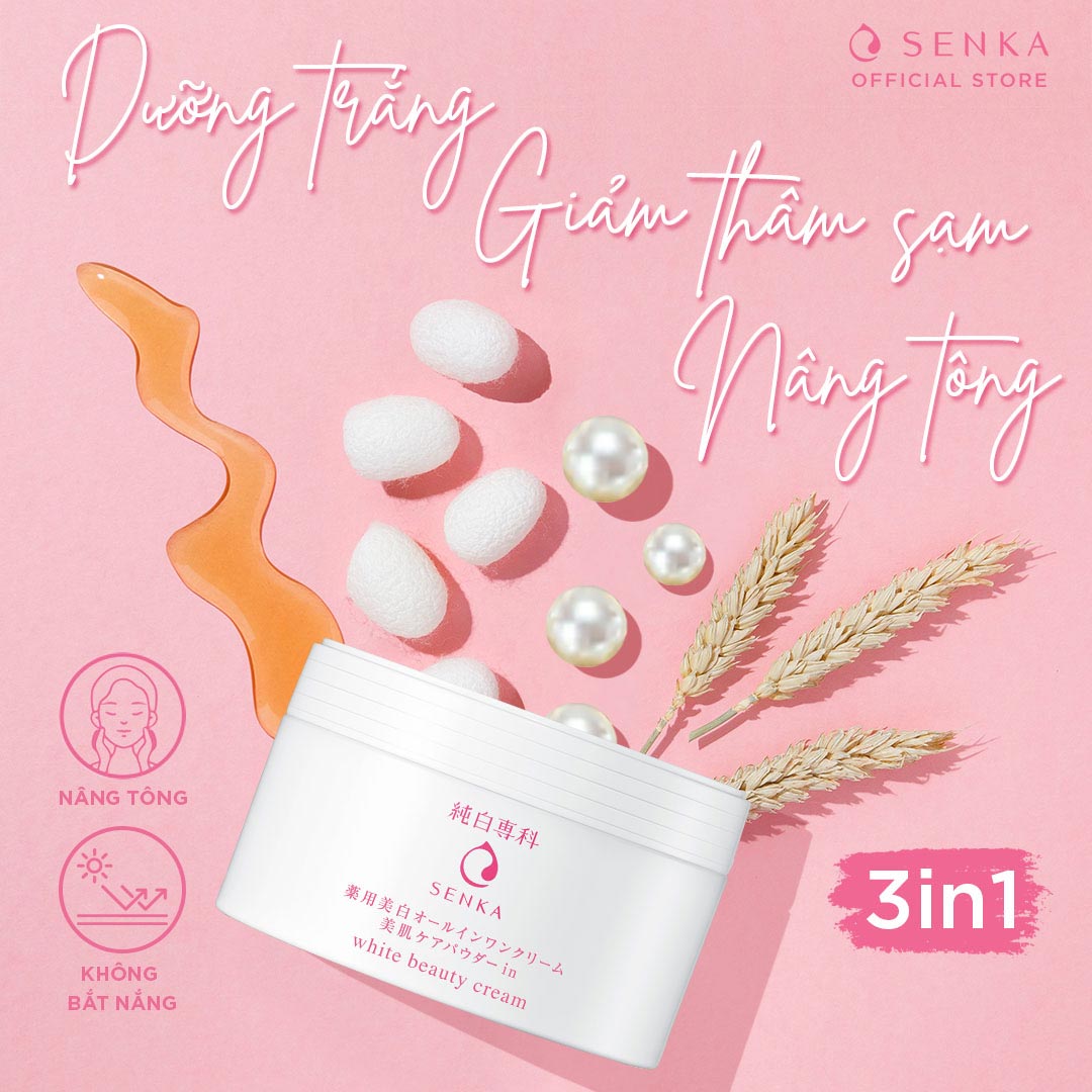 Kem dưỡng trắng da nâng tông 3 trong 1 Senka White Beauty 100g