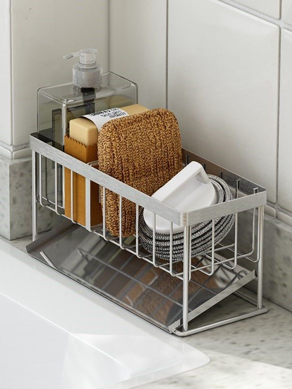 Giá kệ để đồ rửa chén, khay đựng đồ rửa bát 2 ngăn có khay hứng nước nghiêng - Mẫu Mới