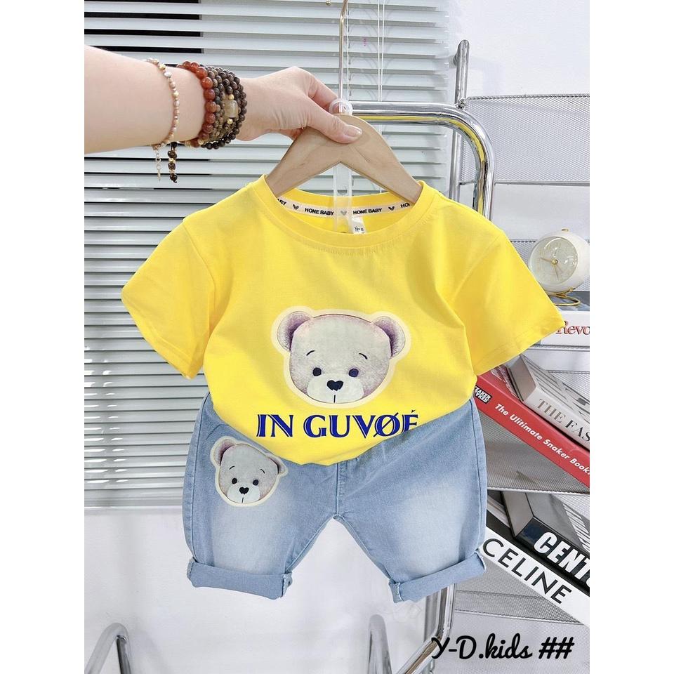 Sét áo cotton kèm quần jean QC họa tiết gấu siêu cưng cho bé trai