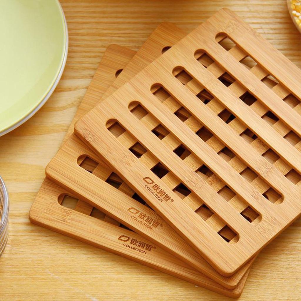 Bamboo Trivet Mat Set for Instant Hot Pot/Dishes/Bowl/Teapot/Pads/Hot Pot Holders Heat Resistant Trivet Square