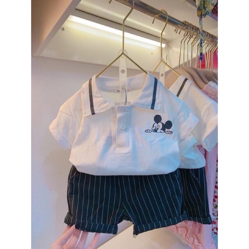 Set mickey quần kẻ bé trai