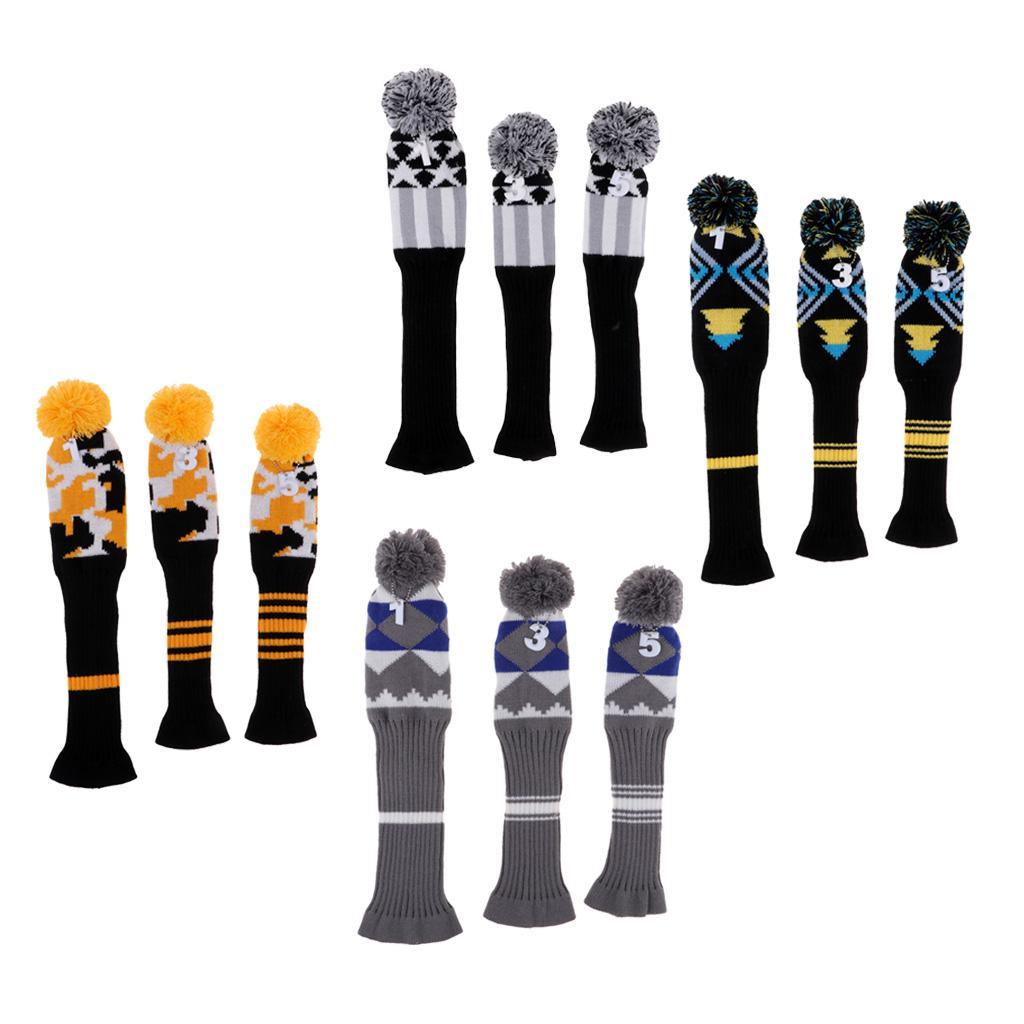 3Pcs Golf Driver  Head Cover Long Neck  Wood Headcovers