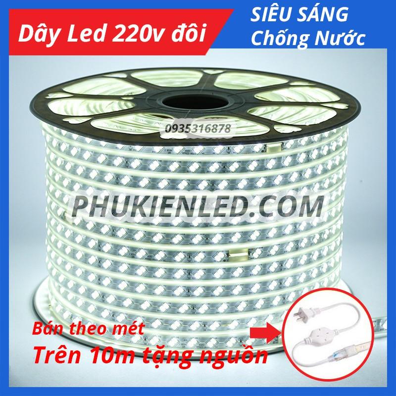 Đèn Led dây đôi chống nước ống nhựa 220V (bán theo m) 10m trở lên Tặng Nguồn - Đèn Led quấn cây dây đôi 2835