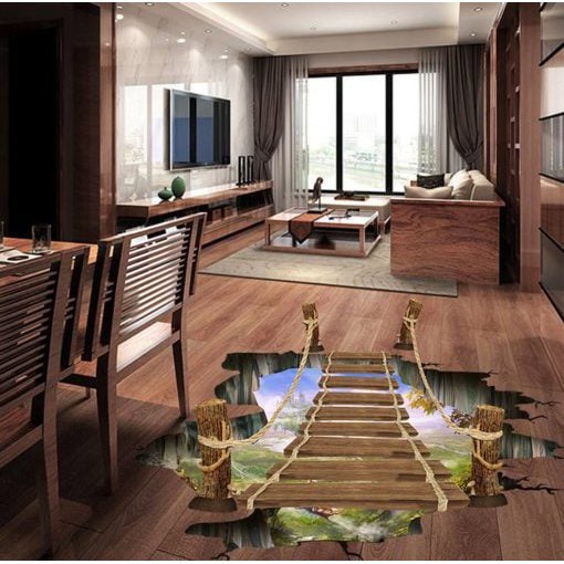 Bộ Tranh Decal 3D Trang Trí Dán Tường dán sàn Hình Cầu Gỗ Treo - T07