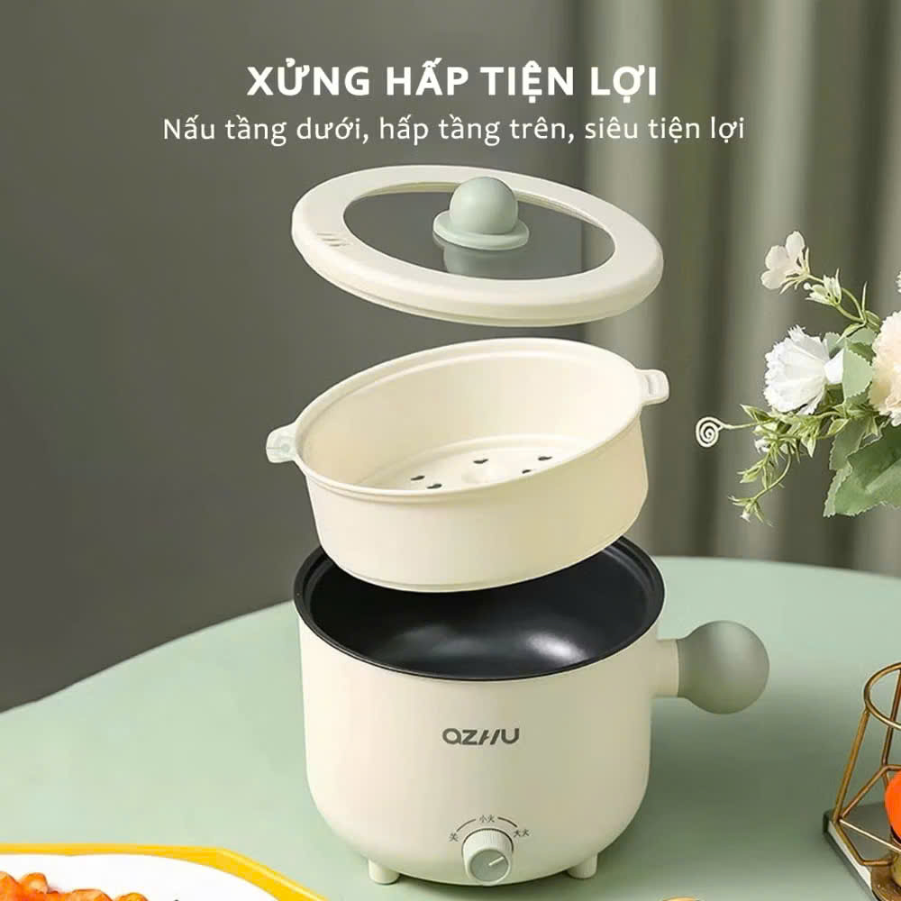 Nồi Lẩu Điện Mini Azhu 1.8L Đa Năng – 2 Nấc Nhiệt, Kèm Giá Hấp, Công Suất 600W - HÀNG CHÍNH HÃNG MINIIN