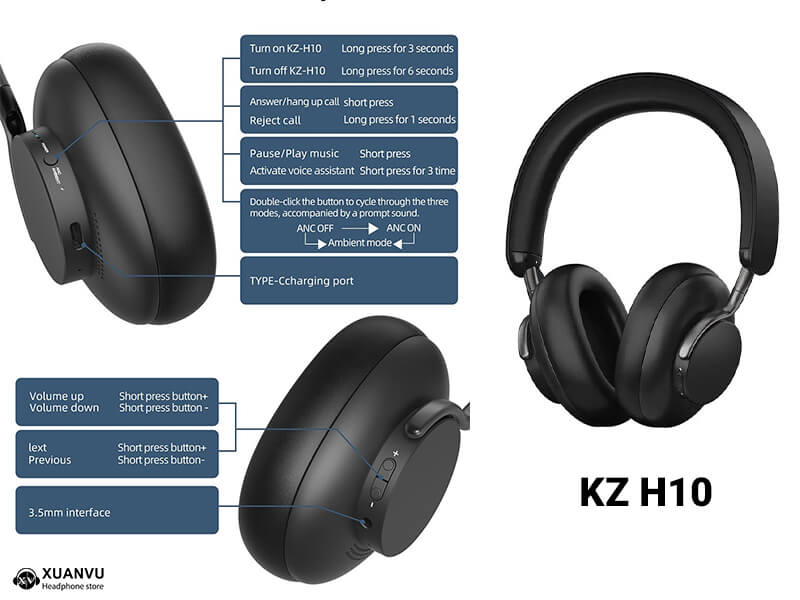 [NC] Tai nghe Chụp tai KZ H10 Bluetooth | Hybrid ANC | Transparency Mode | Bluetooth 5.0 - Hàng Chính Hãng