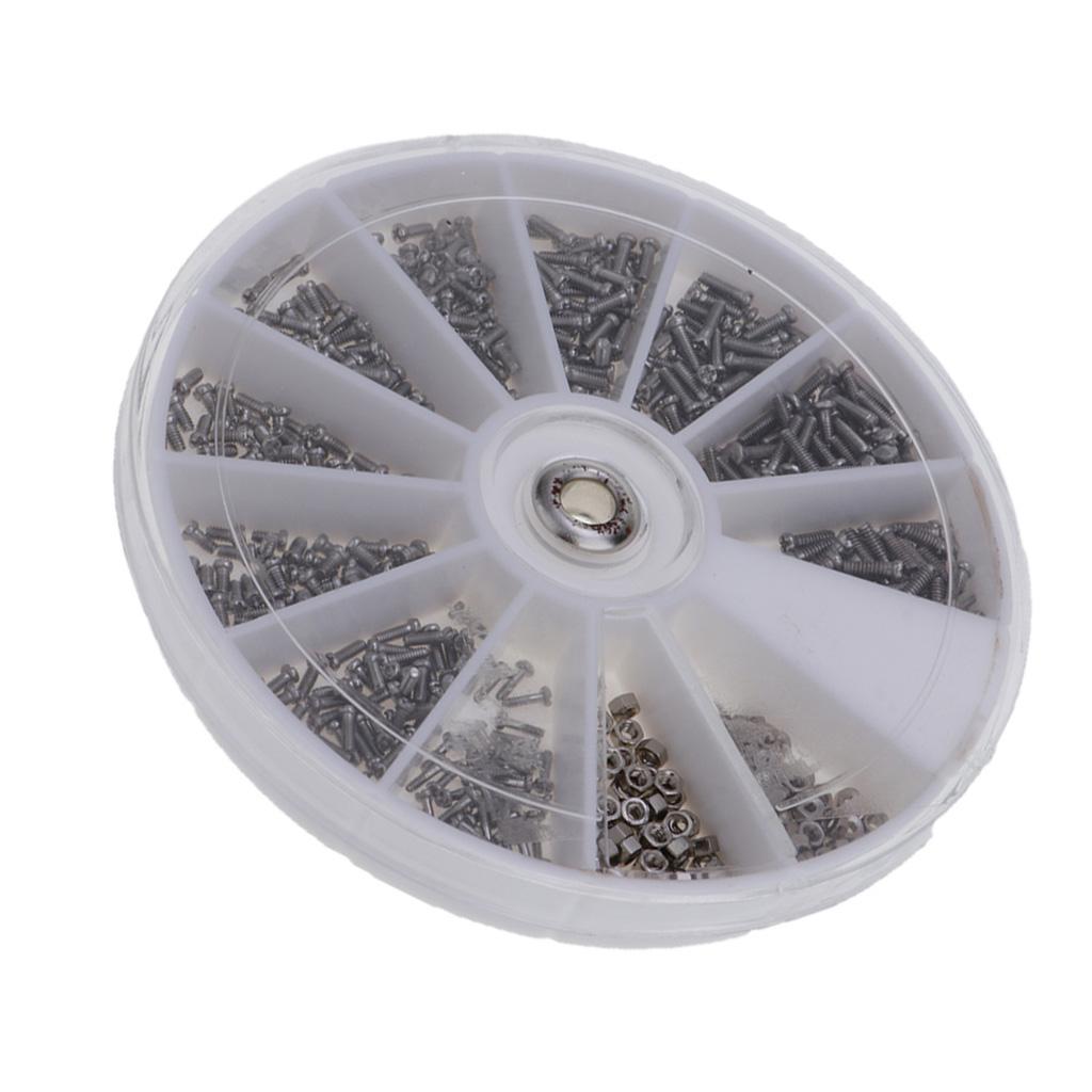 600Pcs in 1 Kit Rivet Heads Screws Nuts Round Plastic Case Stainless Steel