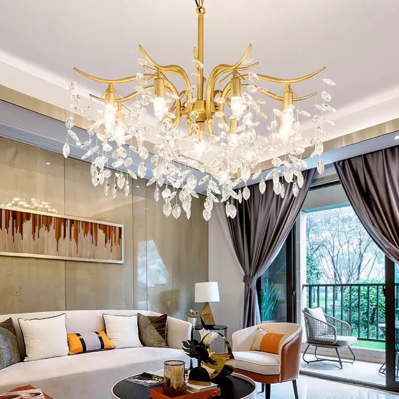 Đèn chùm pha lê cao cấp thiết kế cành cây sang trọng trang trí phòng khách, nhà hàng, khách sạn, quán cafe DT-6625/8+1
