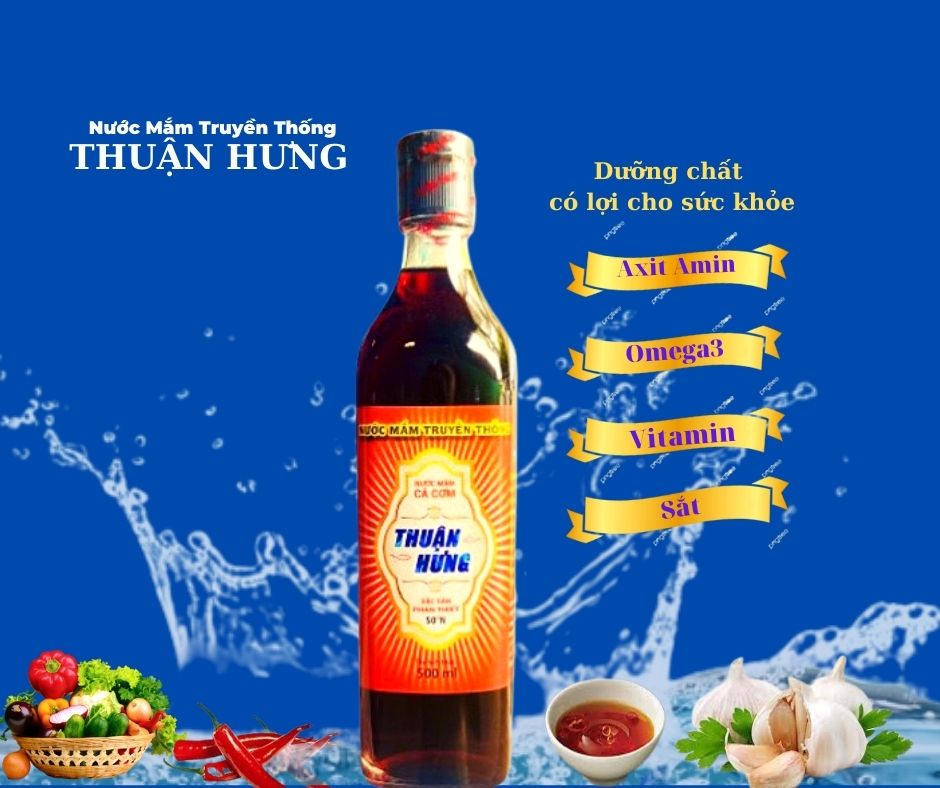 NƯỚC MẮM PHAN THIẾT CHAI THỦY TINH - THUẬN HƯNG 50 ĐỘ ĐẠM/1 THÙNG 12 CHAI 500ML