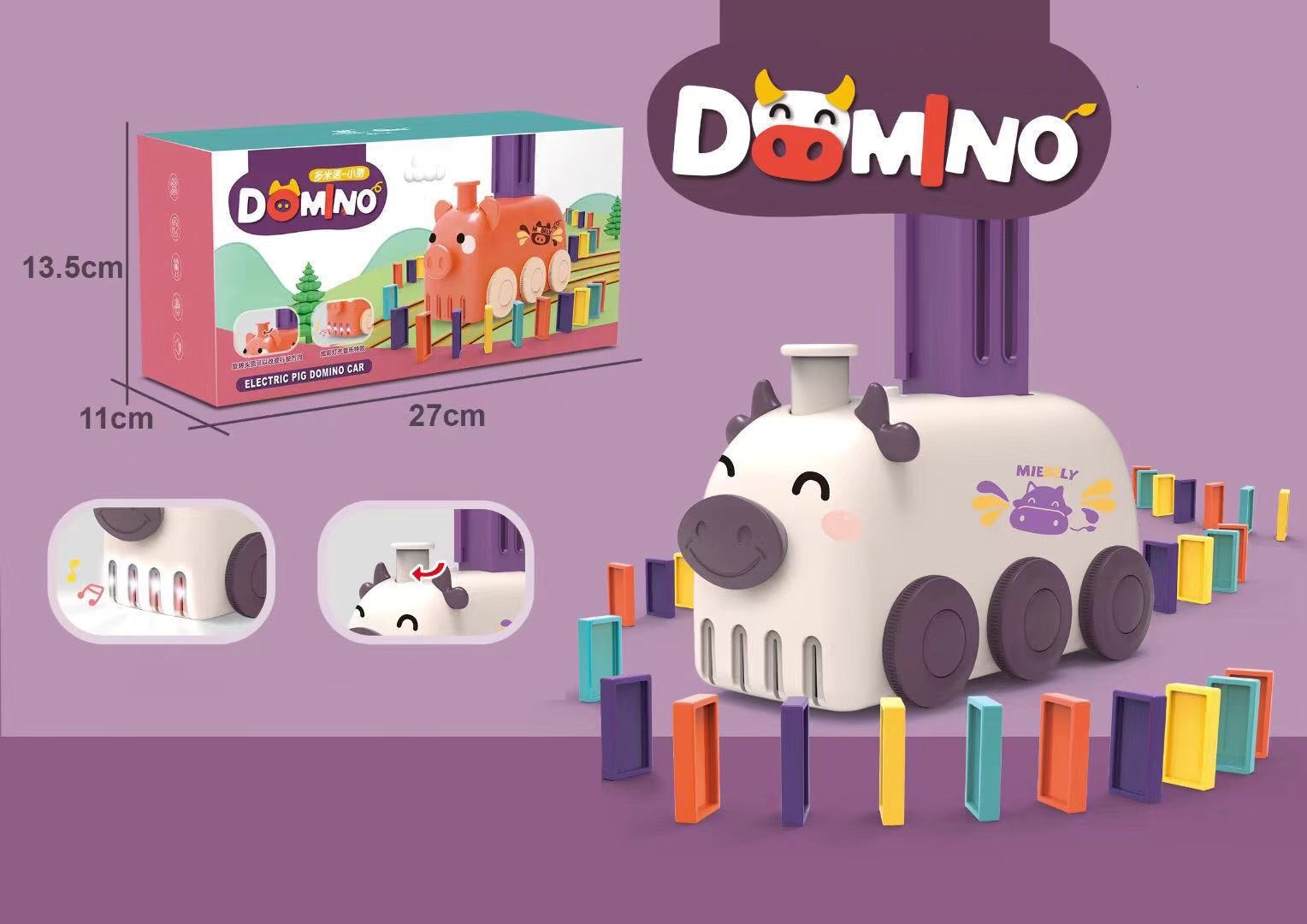 Bộ đồ chơi Xe Điện Hình Thú Thả Domino Có Nhạc Có Đèn