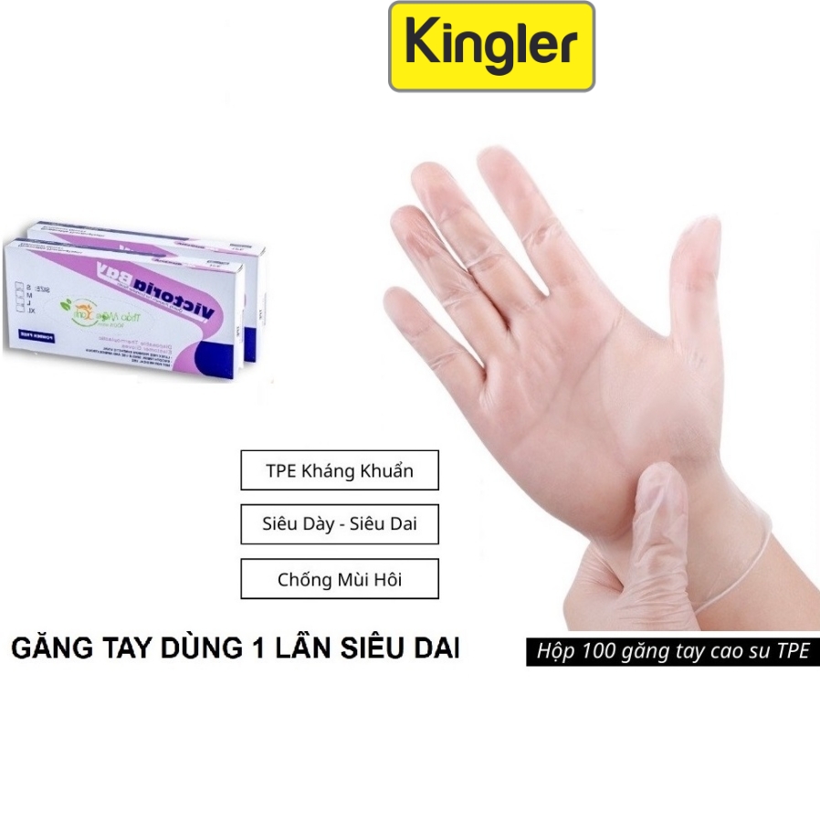 Hộp 100 Găng Tay Mỏng, Găng Tay Victoria Kháng Khuẩn, Bảo Vệ Tay, Siêu Dai, Nấu Ăn, Làm Bếp, Vệ Sinh. Kingler 5858