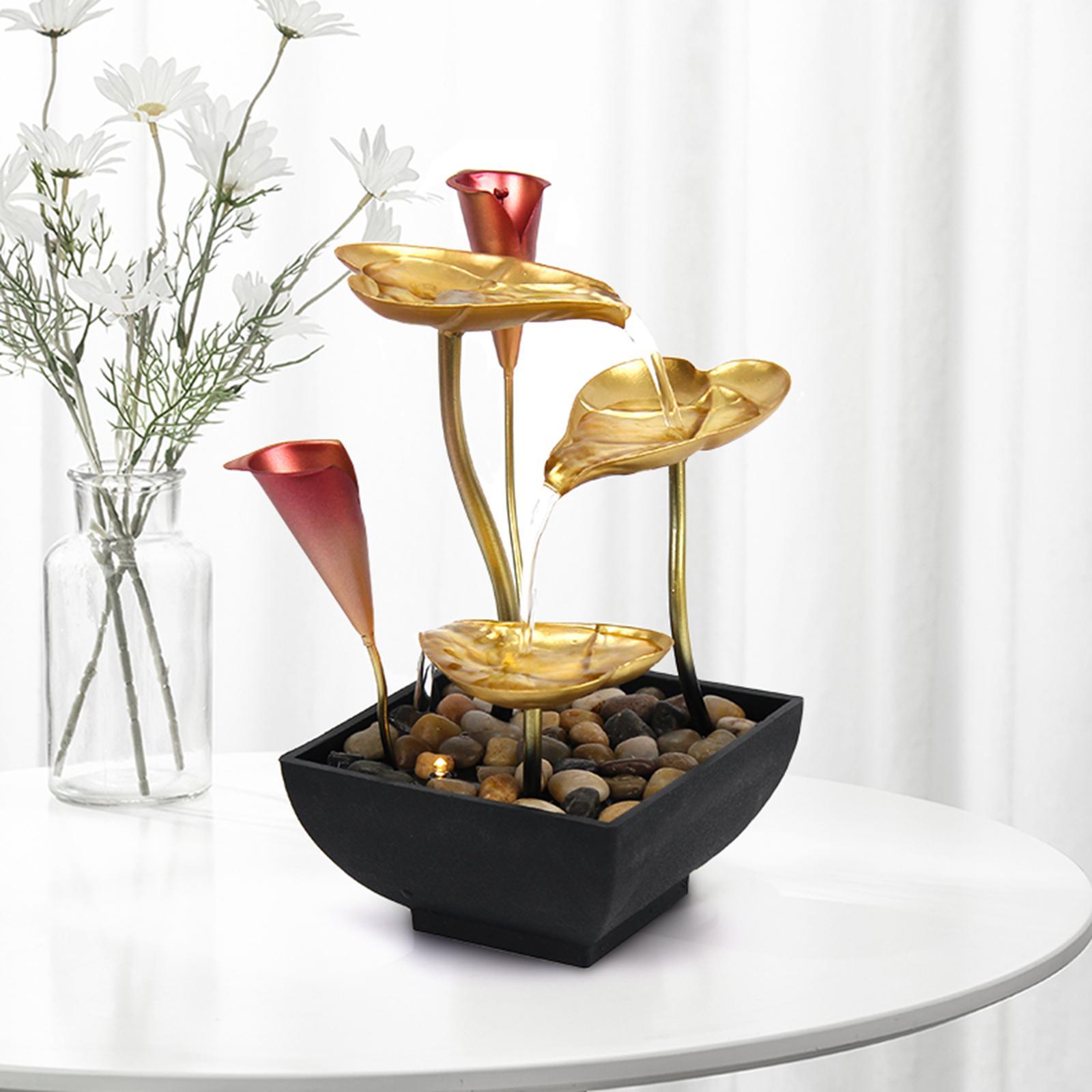 Tabletop Water Fountain Waterfall Desktop Warm Light for Indoor Bedroom Home