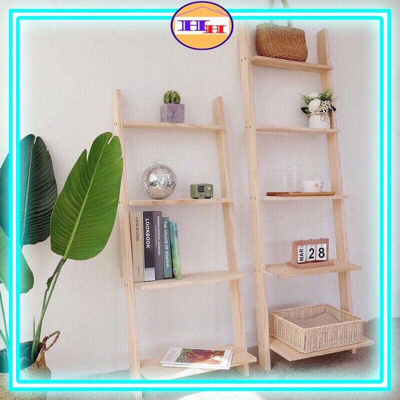 Kệ gỗ trang trí phòng khách hình thang loại 4 tầng bằng gỗ thông nhập khẩu