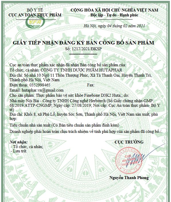 Finebone D2K3 bổ sung vitamin D3 và K2 giúp tăng cường hấp thu canxi