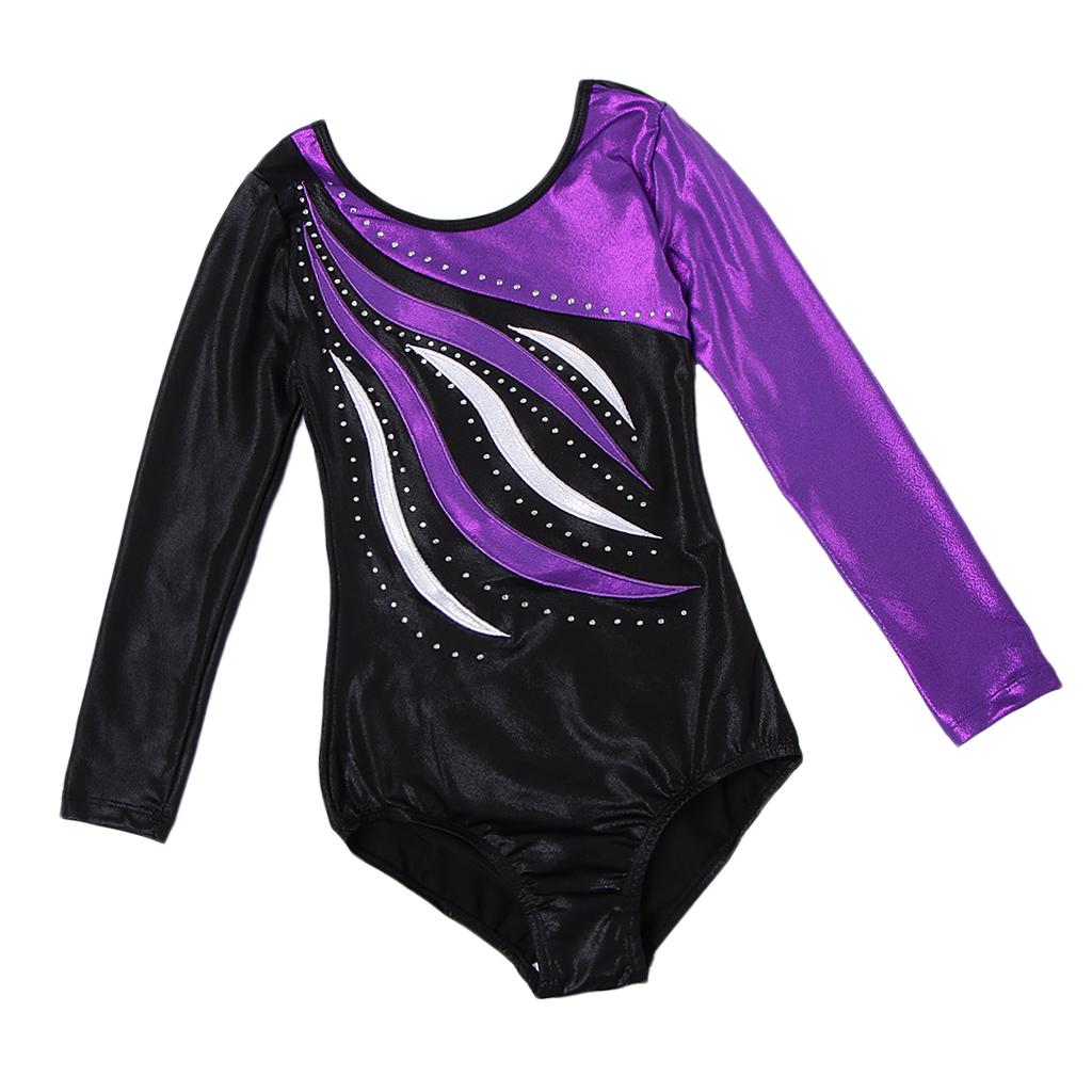 Kid Girl Leotard Ballet Dance Costume Long Sleeve Bodysuit Unitard Dancewear