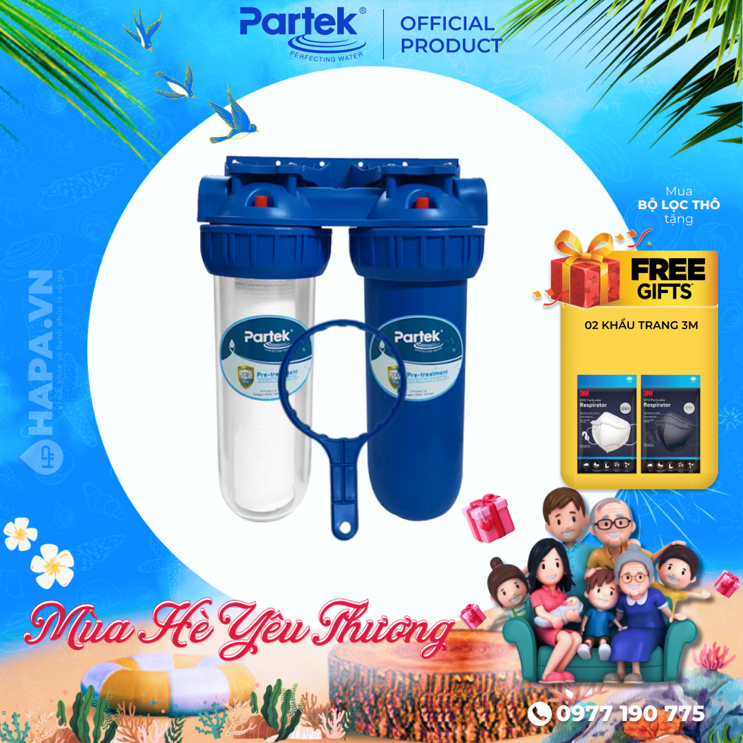 Bộ Lọc Nước Sinh Hoạt 2 Cấp PARTEK P1020-2PRS Cao Cấp Bộ Lọc Thô 10 inch, Công Nghệ Mỹ Chuẩn NSF - Hàng Chính Hãng - Pre-treatment Không Dùng Điện, Bộ Đôi Lọc Nước Sinh Hoạt Sediment Filter 5 Micron