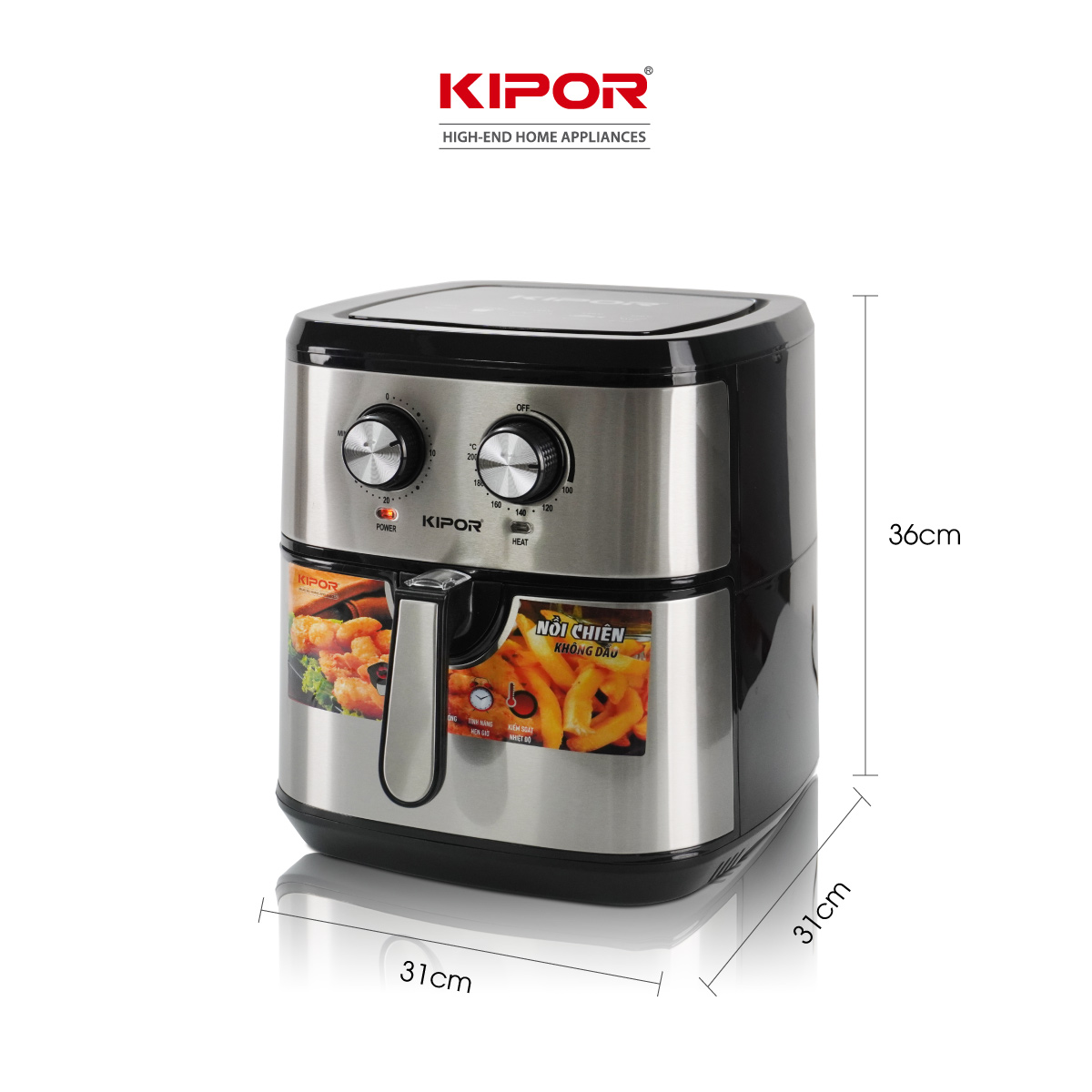 Nồi chiên không dầu KIPOR KP-AF310 - 10L - Điều khiển cơ công nghệ RAPID AIR nướng đối lưu - phủ chống dính cao cấp - Hàng chính hãng