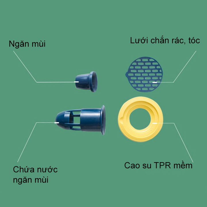 Bộ lõi thoát sàn ngăn mùi, chắn tóc, rác làm bằng nhựa ABS, cao su TPR siêu bền