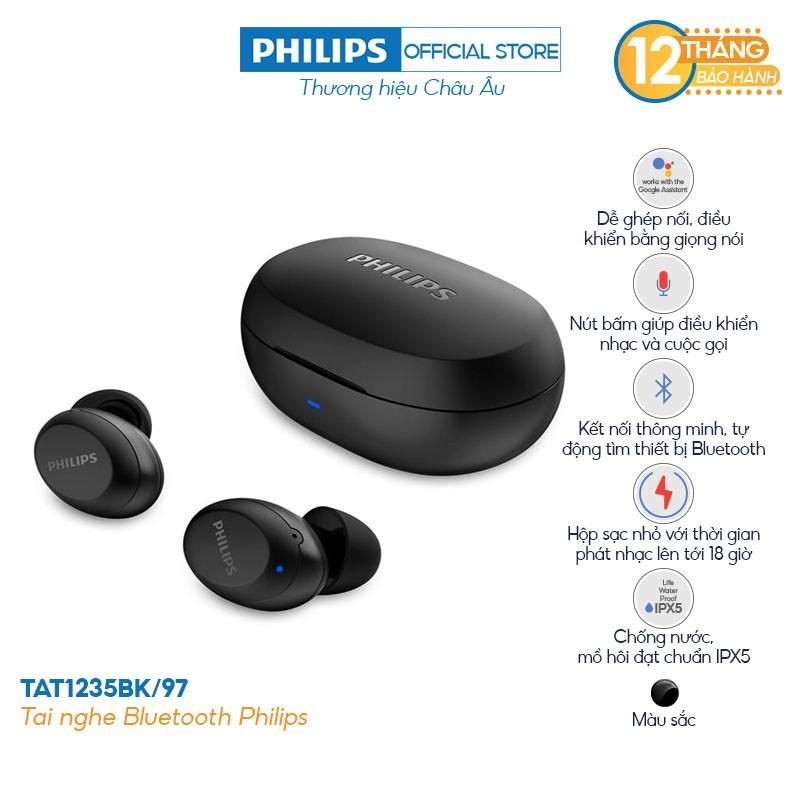 Tai nghe Philips Bluetooth Có Bass TAT1235BK/00- Màu đen - Hàng chính hãng