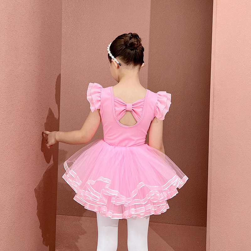 Đầm múa ballet hiện đại cao cấp màu hồng kẹo ngọt, tay cánh tiên cho bé gái