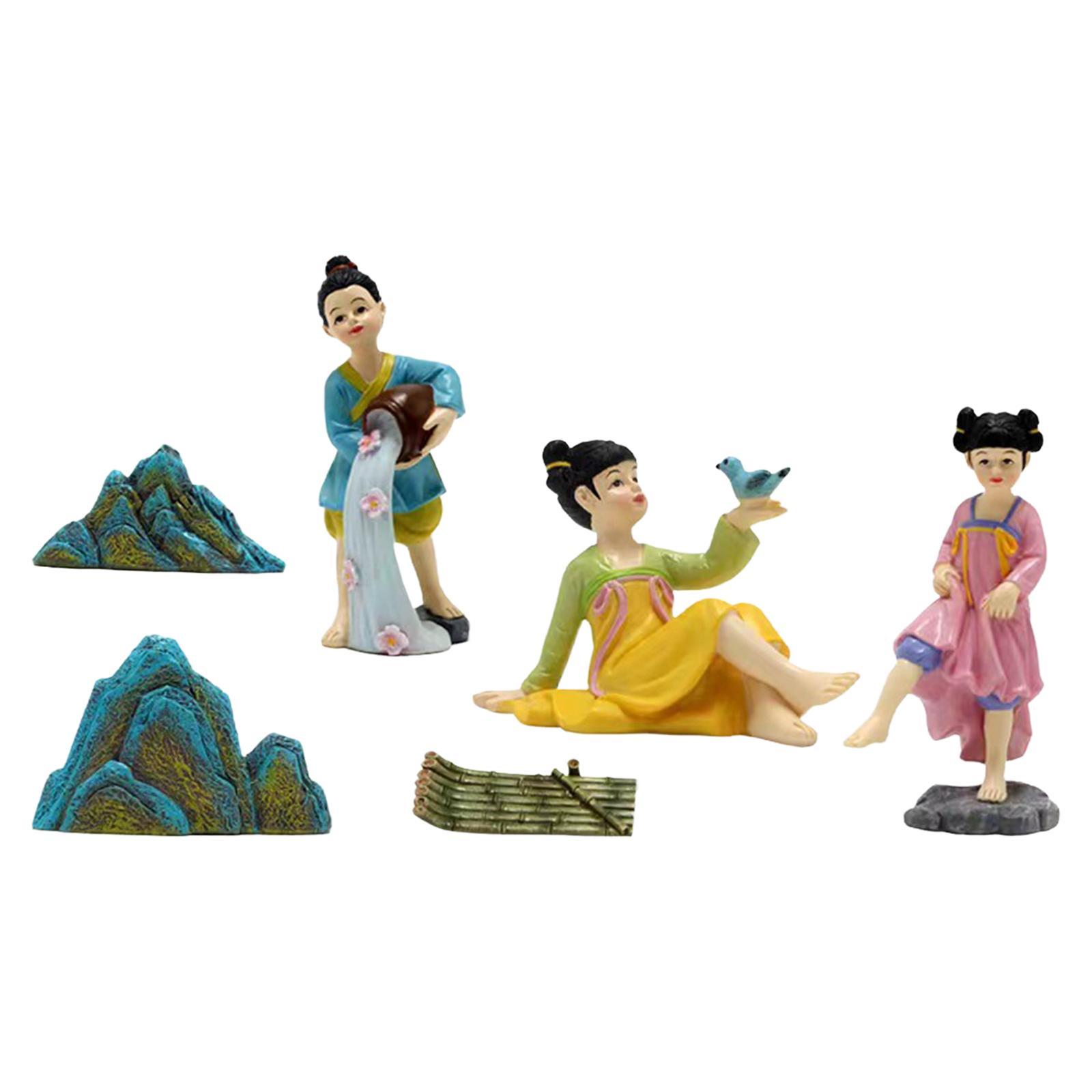 6Pcs Miniature Garden Figurines Resin Statue Desk Outdoor Sculptures Decors Fairy Garden Accessories for Porch Bedroom Office Backyard Home
