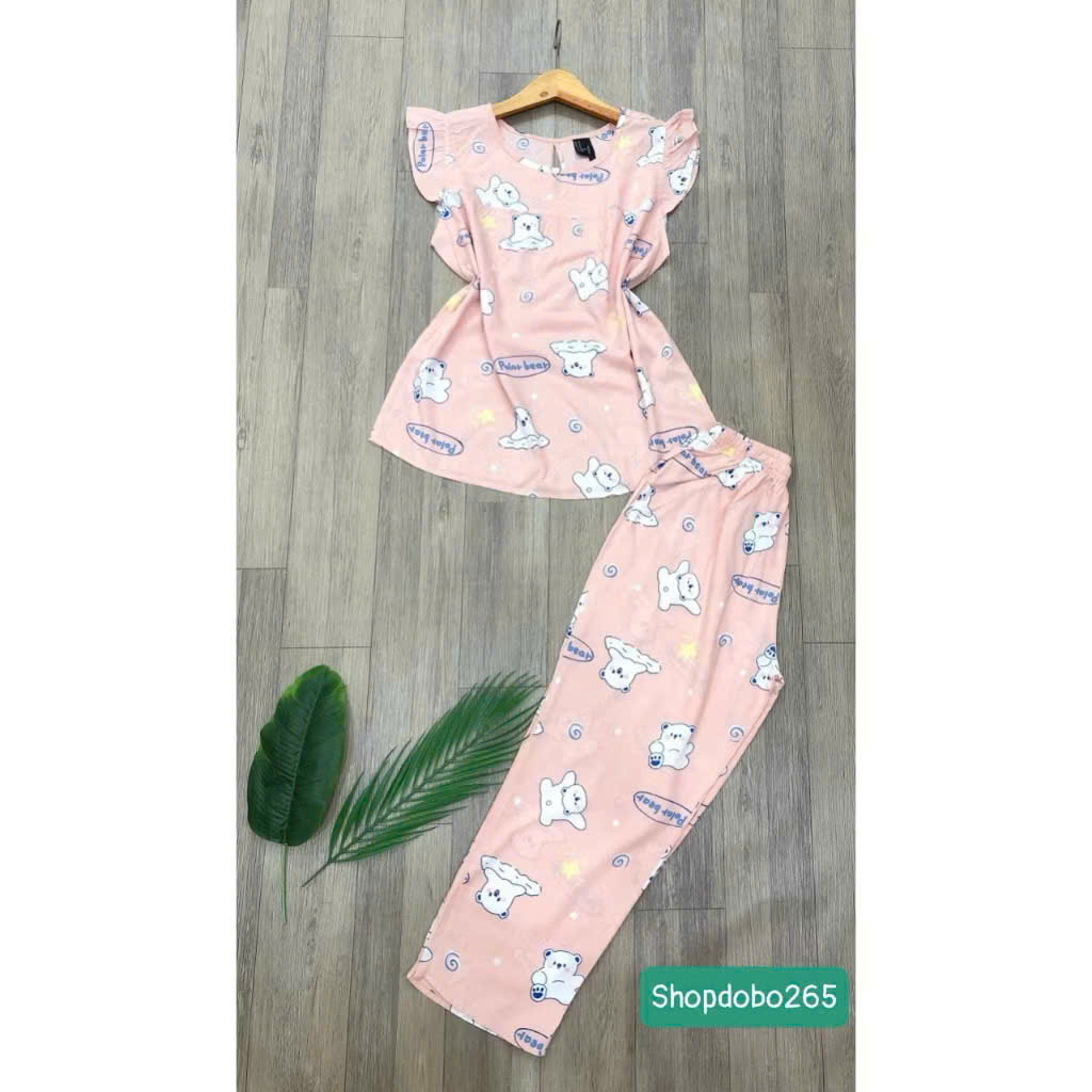 Đồ bộ nữ,đồ ngủ mặc nhà lửng 9 tấc tay cánh tiên vải lanh BL 52 họa tiết dễ thương size 51-70kg