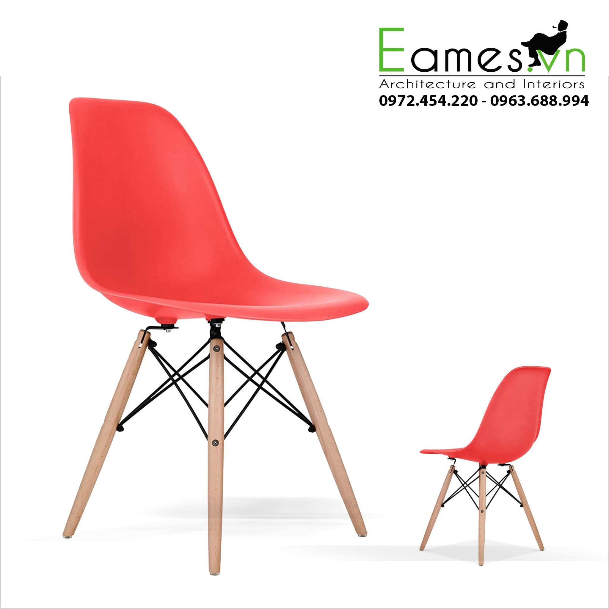 Ghế Nhựa Chân Gỗ Eames, Ghế Quán Cafe, Ghế Decor Ngồi Làm Việc