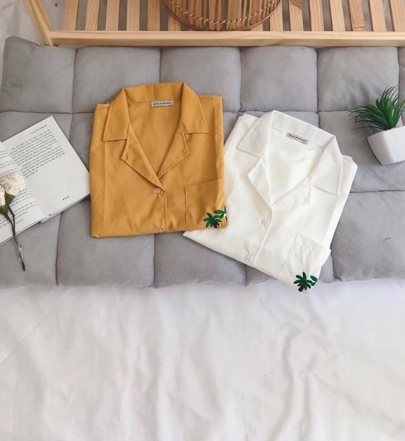 Áo sơ mi tay ngắn thêu cây dừa