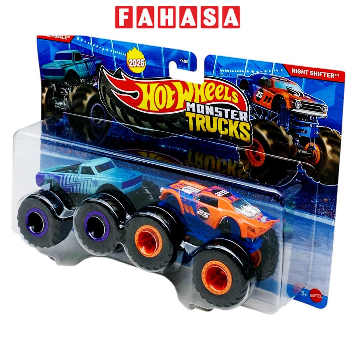 Đồ Chơi Bộ 2 Siêu Xe Monster Trucks - Hot Wheels FYJ64M - Pure Muscle + Night Shifter