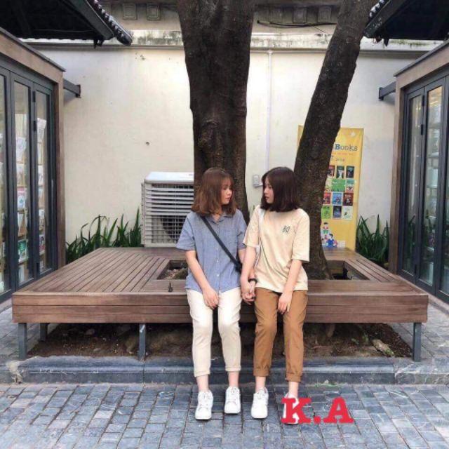 Quần kaki nữ suông sắn ống + Tặng 1 đôi tất nữ dễ thương