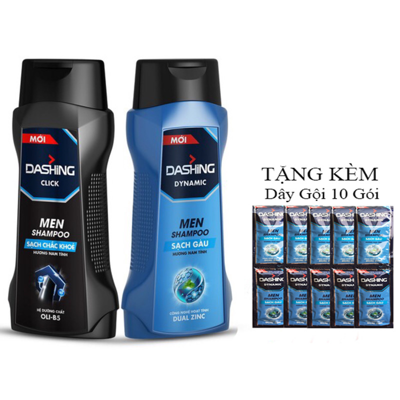 Combo 2 Chai Dầu Gội Dashing Sạch Gàu, Cho tóc chắc khỏe (180g*2)+Tặng kèm 10 gói dầu gội