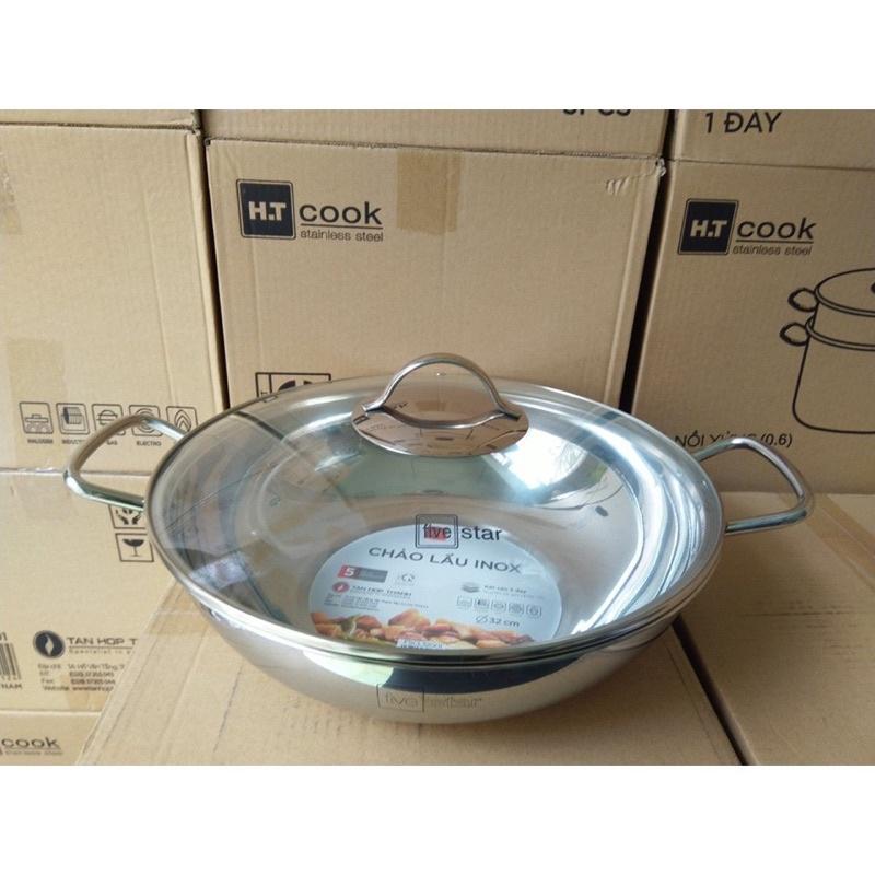 Chảo lẩu xào 3 đáy inox 430 Fivestar Standard nắp kính FSCL32001 W32-3DG