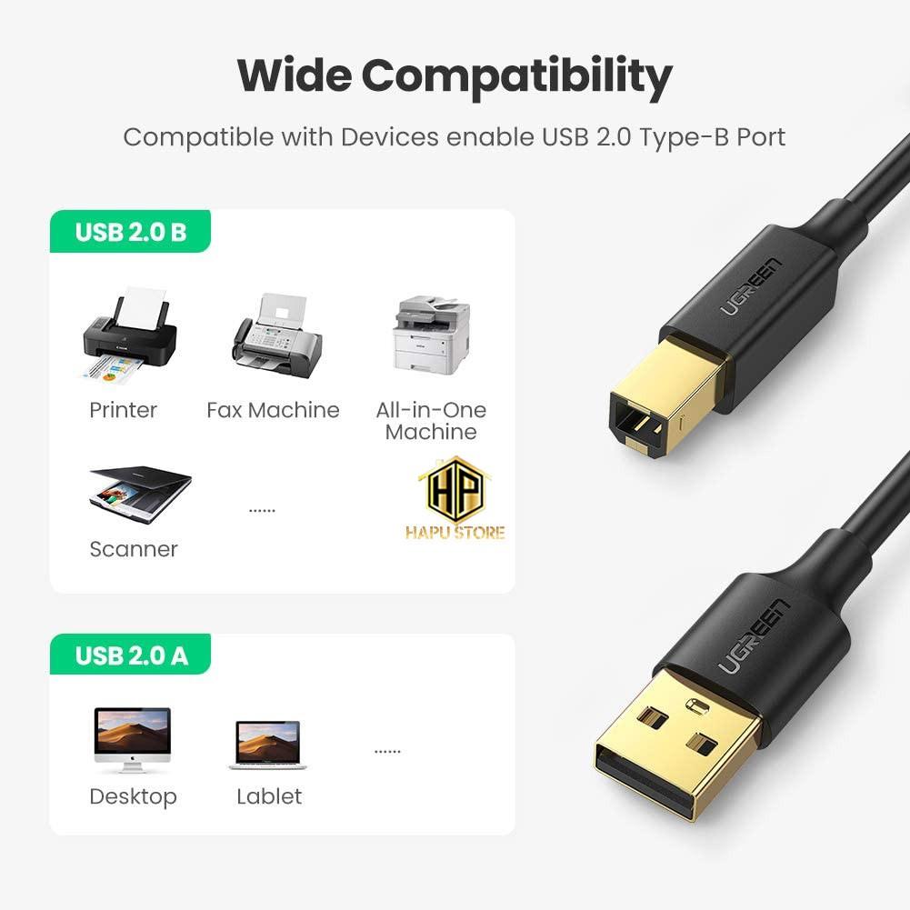 Cáp Máy In Ugreen 20847 dài 2M chuẩn USB 2.0 cao cấp - Hàng Chính Hãng