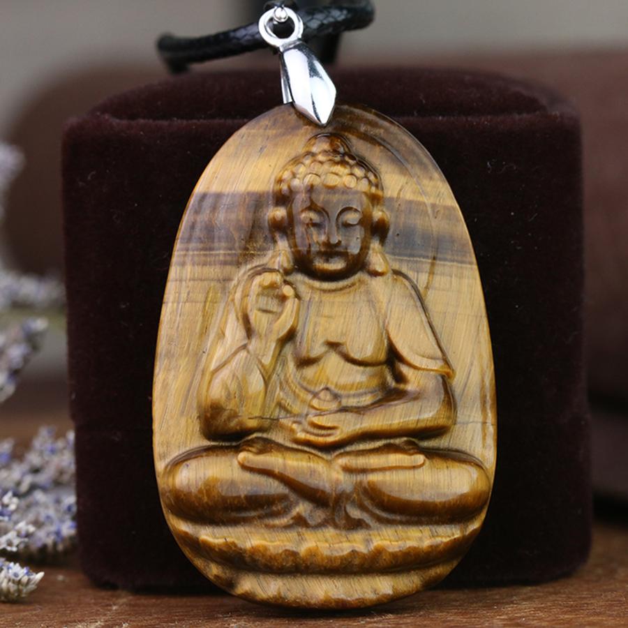 Mặt Dây chuyền Phật Bản Mệnh tuổi Tuất, Mệnh Thổ, Phật A Di Đà, Đá Mắt hổ, Cỡ to AKO1
