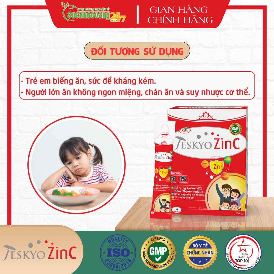 Siro JeskyoZinc bổ sung kẽm hỗ trợ tăng sức đề kháng cho cơ thể khỏe mạnh, giúp ăn ngon - hộp 20 gói x 10ml
