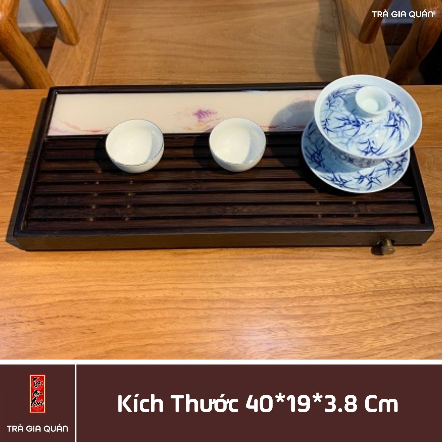 KT 41 Khay Trà Tre Cao Cấp Sơn Thuỷ Chữ Nhật Lớn Kích Thước 40*19*3.8