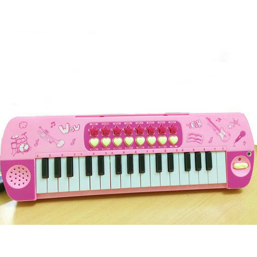 Đồ chơi đàn piano cho bé có nhạc và mic xịn xò 2 màu hồng và xanh