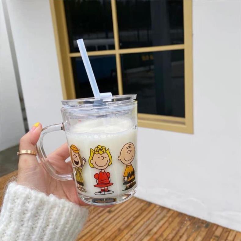 Cốc Uống Sữa Chia Vạch Chống Tràn Kèm Ống Hút